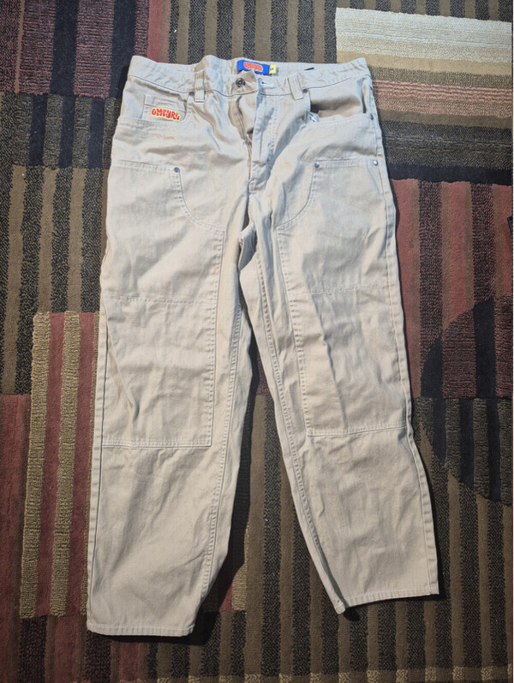 Empyre Pants Double Knee Men's 34 Cream Cotton Wide Leg